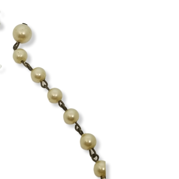 1930s SHORT MOTHER OF PEARL DISK & FAUX PEARL BRASS CHAIN NECKLACE - Picture 5 of 6